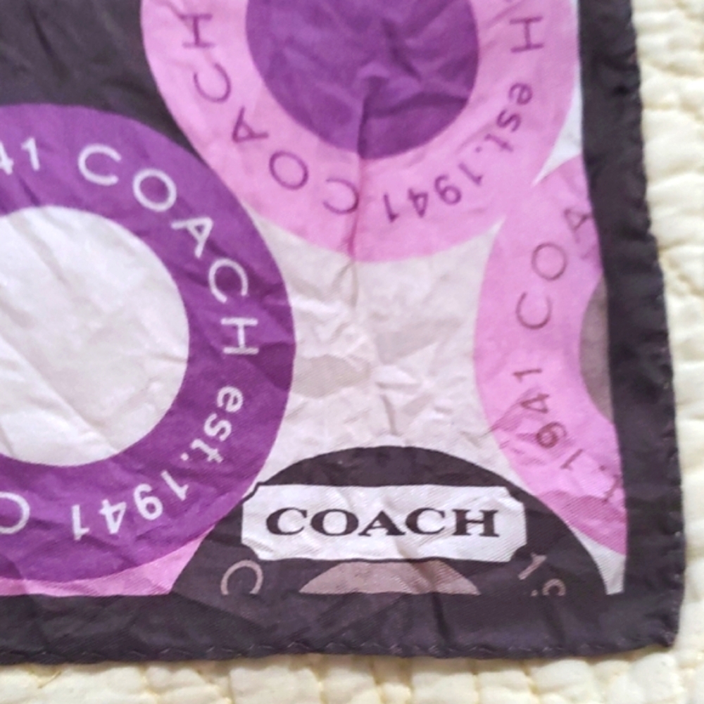 Coach Signature Purple Square Scarf circle logo 21"×21" - Picture 2 of 8